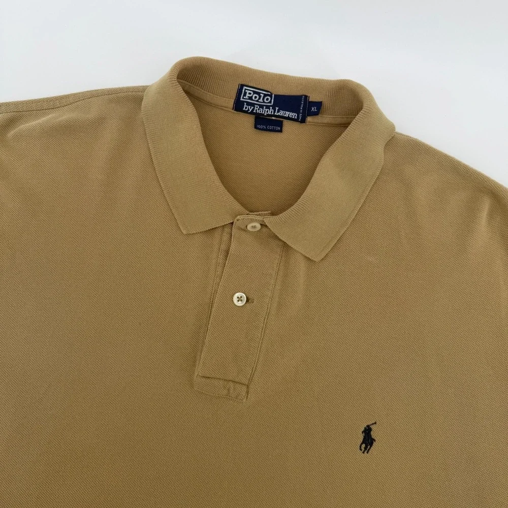 Polo Ralph Lauren Polo Shirt Mens XL Tan Khaki Pique Short Sleeve Pony Logo